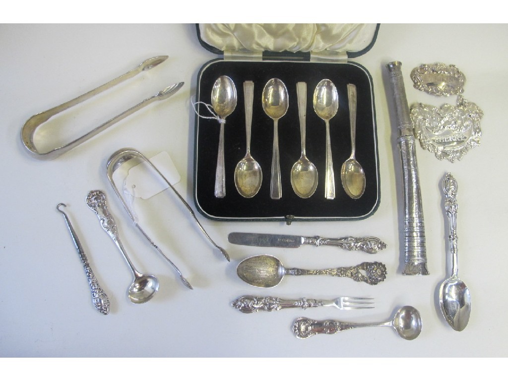 Appraisal: Lot comprising cased set of six silver spoons silver decanter