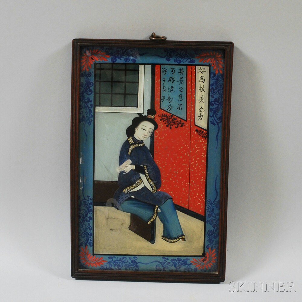 Appraisal: Chinese Export Reverse Glass Painting th century depicting a seated