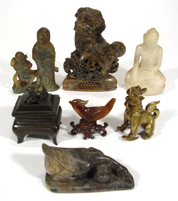 Appraisal: Group of Oriental carved soapstone and hardstone figures together with