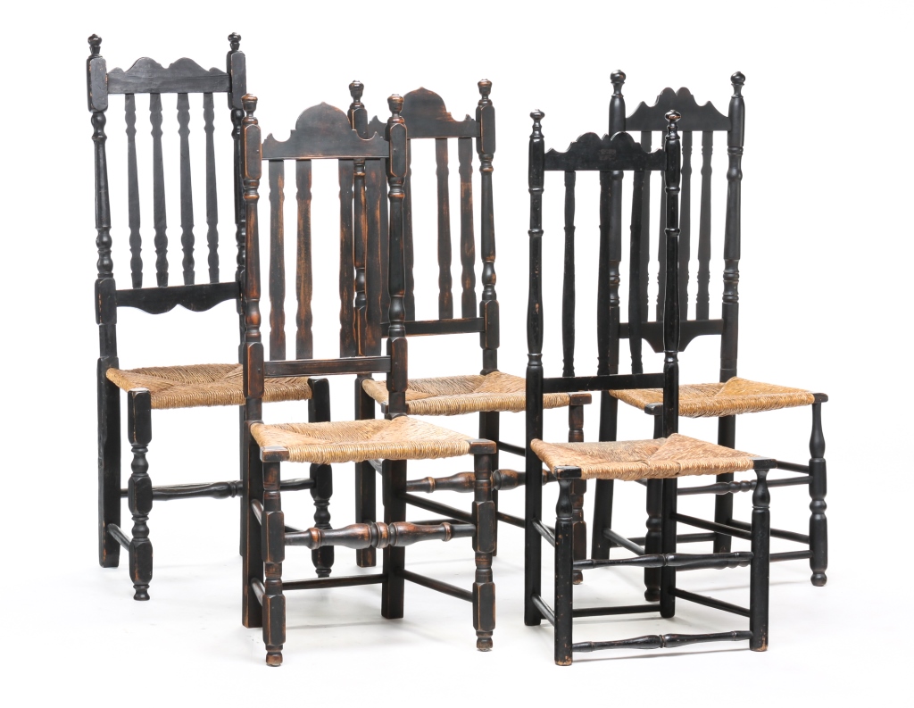 Appraisal: FIVE AMERICAN BANISTER BACK SIDE CHAIRS Mid th- th century