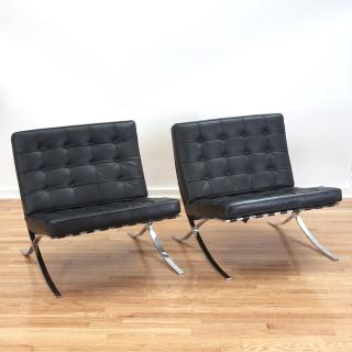 Appraisal: Pair Mies Van der Rohe style barcelona chairs Pair Mies