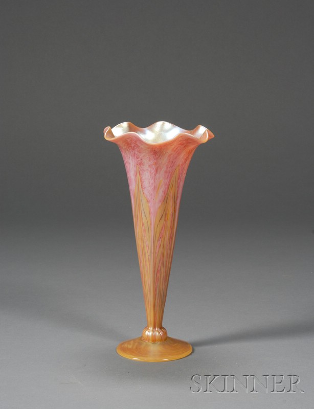 Appraisal: Studio Art Glass Vase ruffled rim on ribbed trumpet-form body