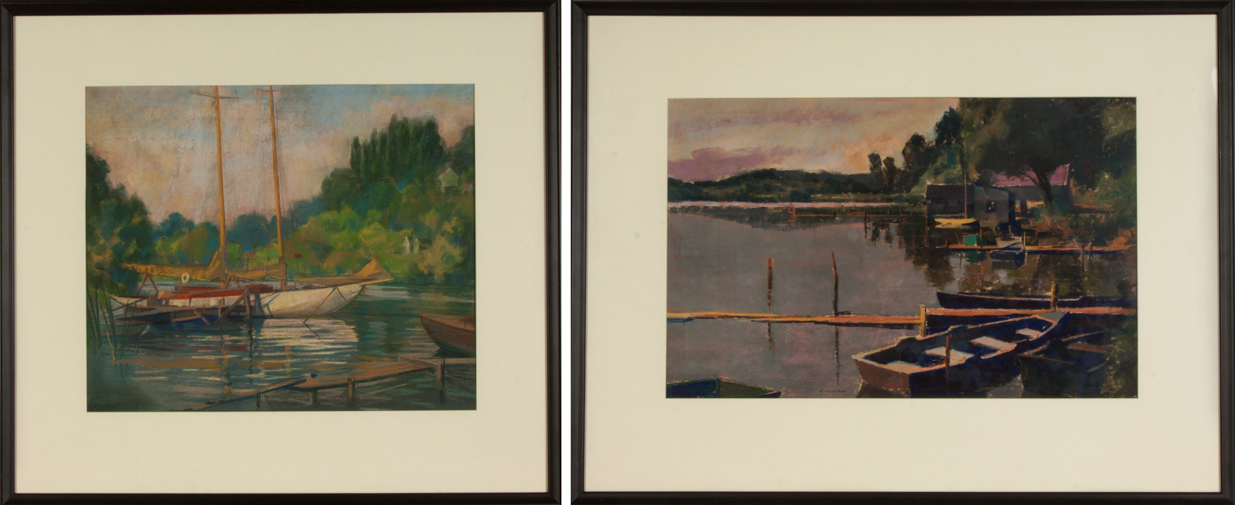 Appraisal: Clifford Ulp American - Painting and Pastel Boats at Dock