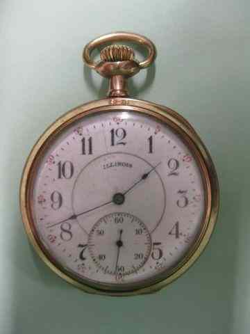 Appraisal: Illinois Pocketwatch openface jewel gold-filled case multi-color movement circa working