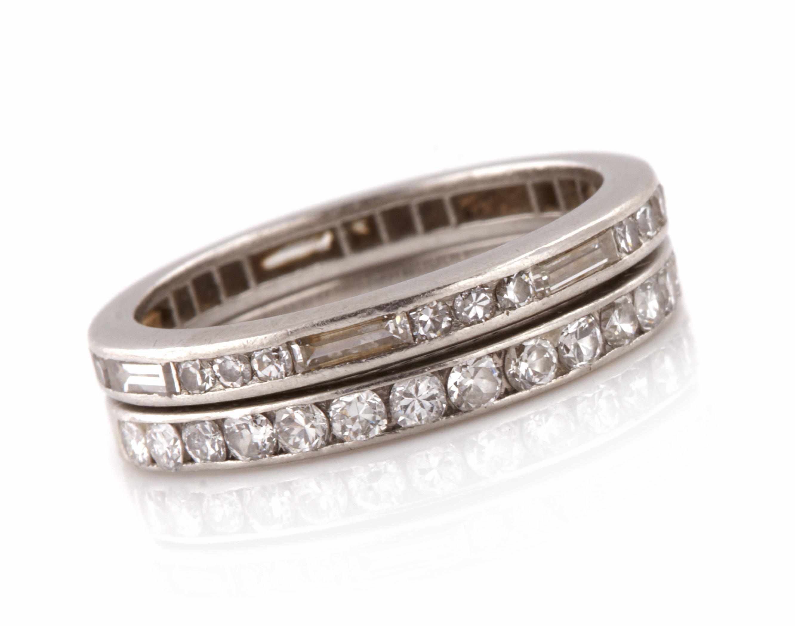 Appraisal: A collection of two diamond and white metal rings sizes