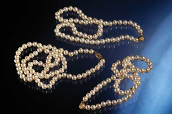 Appraisal: SET OF THREE AKOYA PEARL NECKLACES Layering several strands of