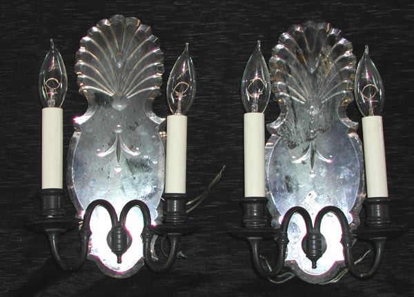 Appraisal: Pair of American Cut Mirrored Glass and Wrought-Iron Two-Light Sconces