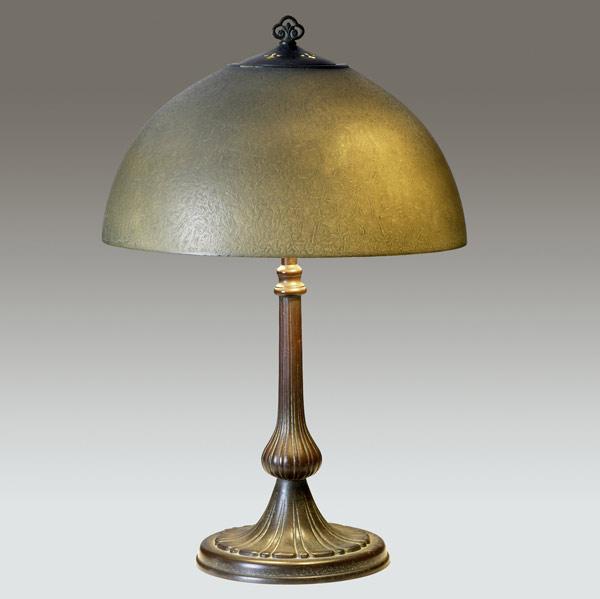 Appraisal: HANDEL Table lamp with a green Mosserine shade over a