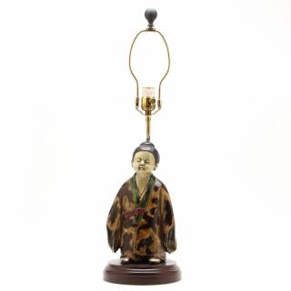 Appraisal: Decorative Asian Figural Table Lamp late th century painted pottery