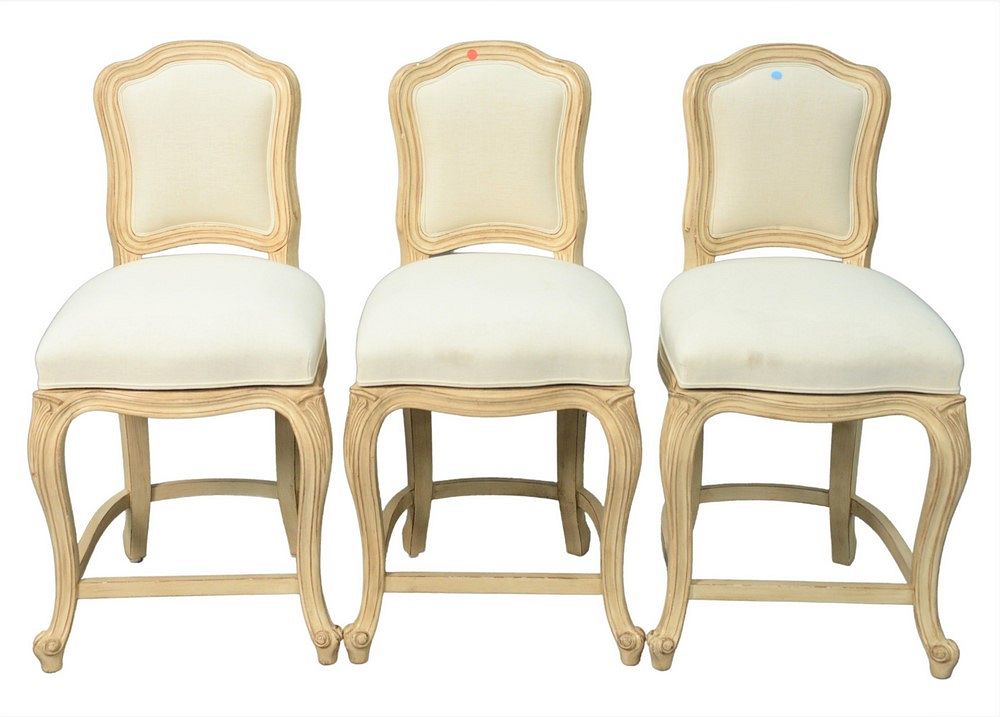 Appraisal: Set of Three Upholstered Barstools each having swivel seats height