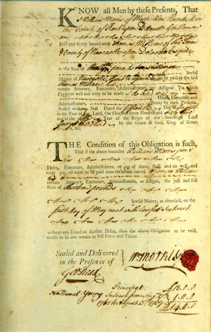 Appraisal: piece Document Signed Read George McKean Thomas Delaware August pp