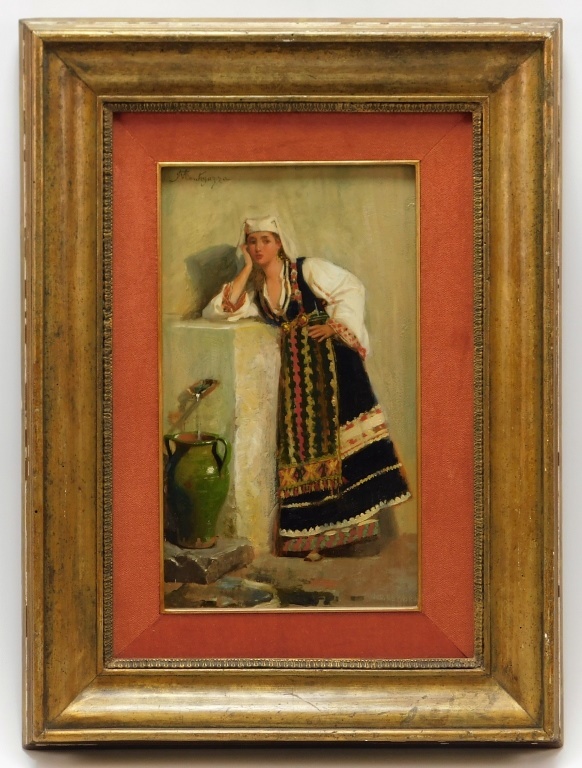 Appraisal: GIACOMO MANTEGAZZA ORIENTALIST WOMAN PAINTING Italy - Depicts a woman