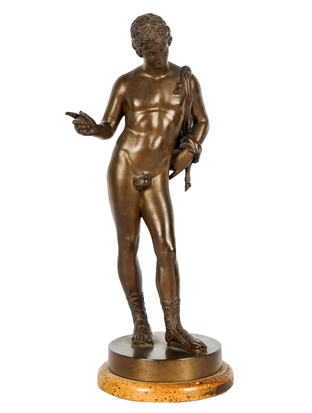 Appraisal: ITALIAN CLASSICAL-STYLE FIGUREbronze mounted to wooden plinth stamped nelli Roma