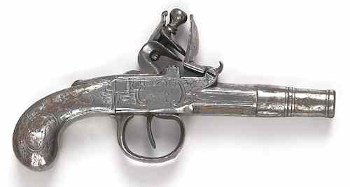 Appraisal: Continental flintlock pistol probably Belgium with an engraved metal frame