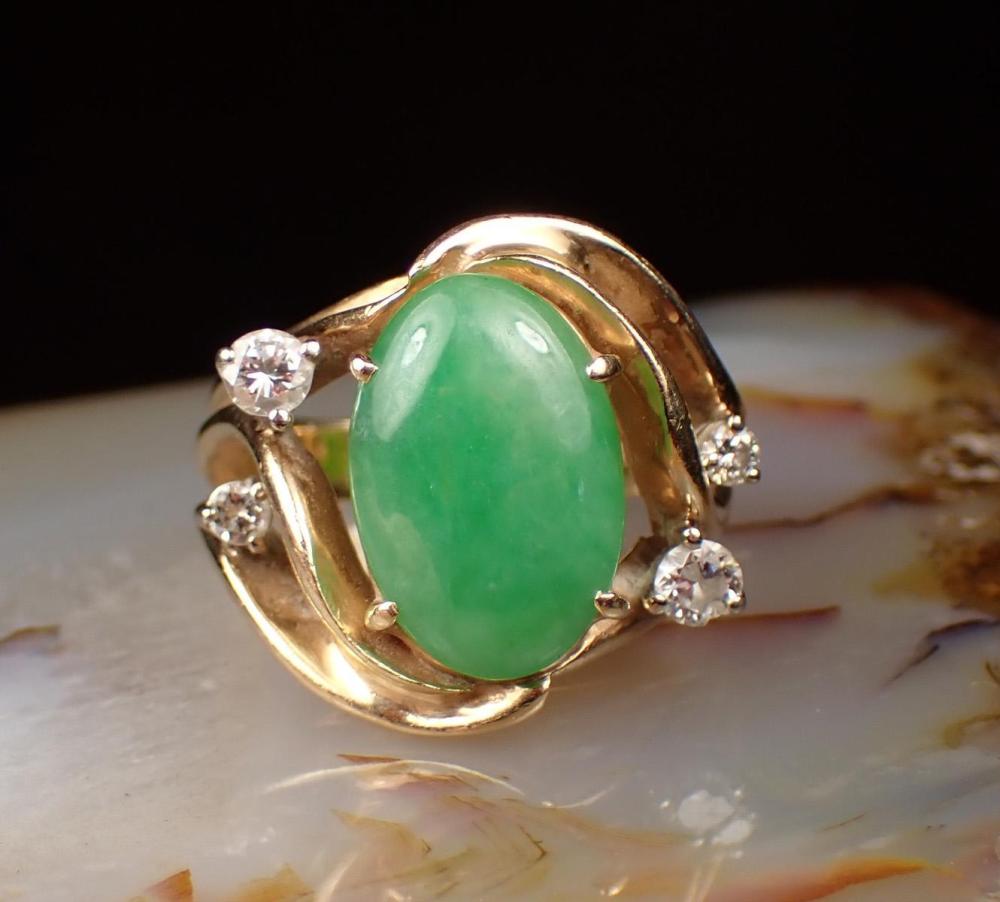 Appraisal: JADEITE JADE DIAMOND AND FOURTEEN KARAT GOLD RING WITH APPRAISAL