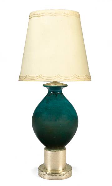 Appraisal: A Teal-glazed pottery table floor lamp circa height in