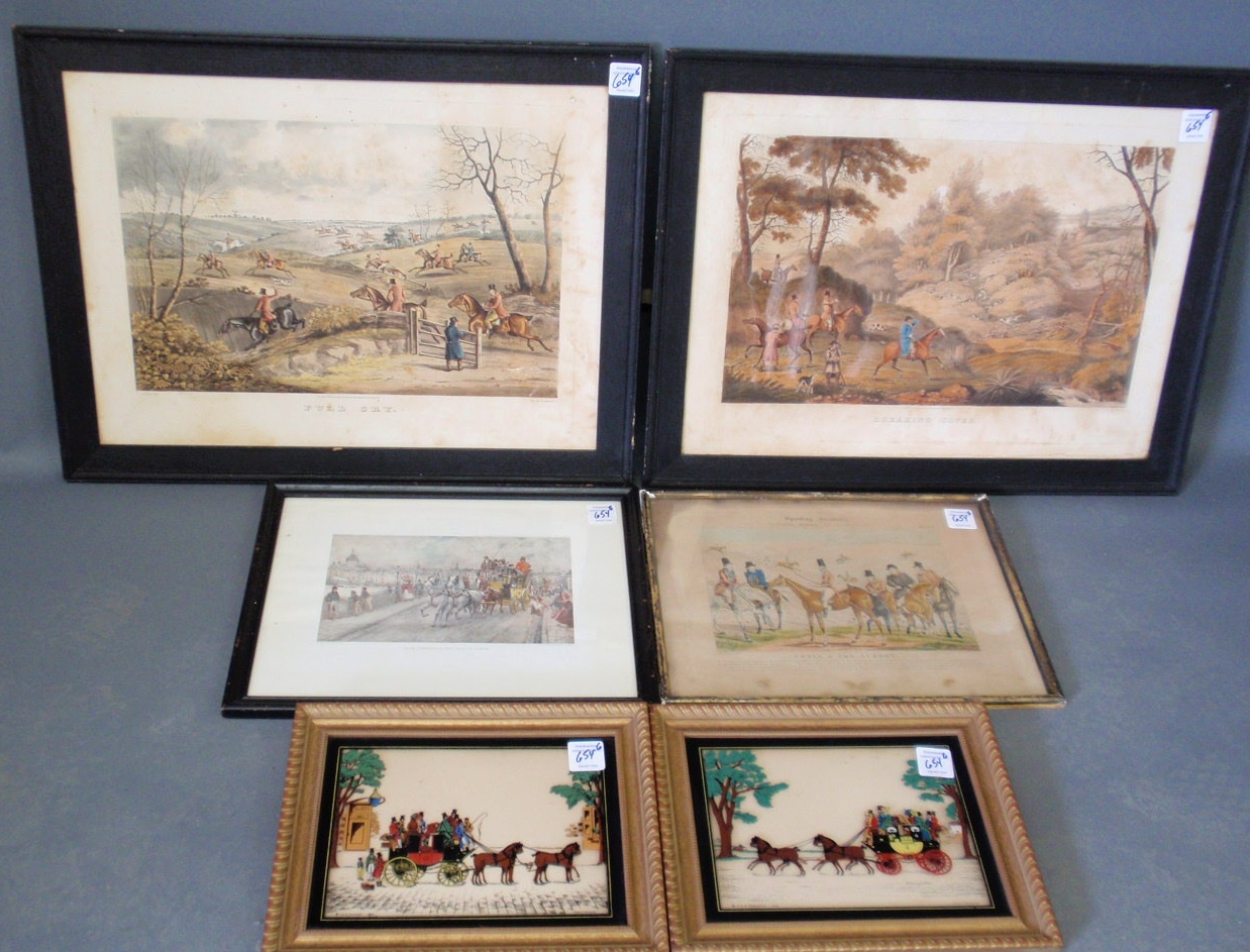 Appraisal: Six foxhunting and coaching prints etc