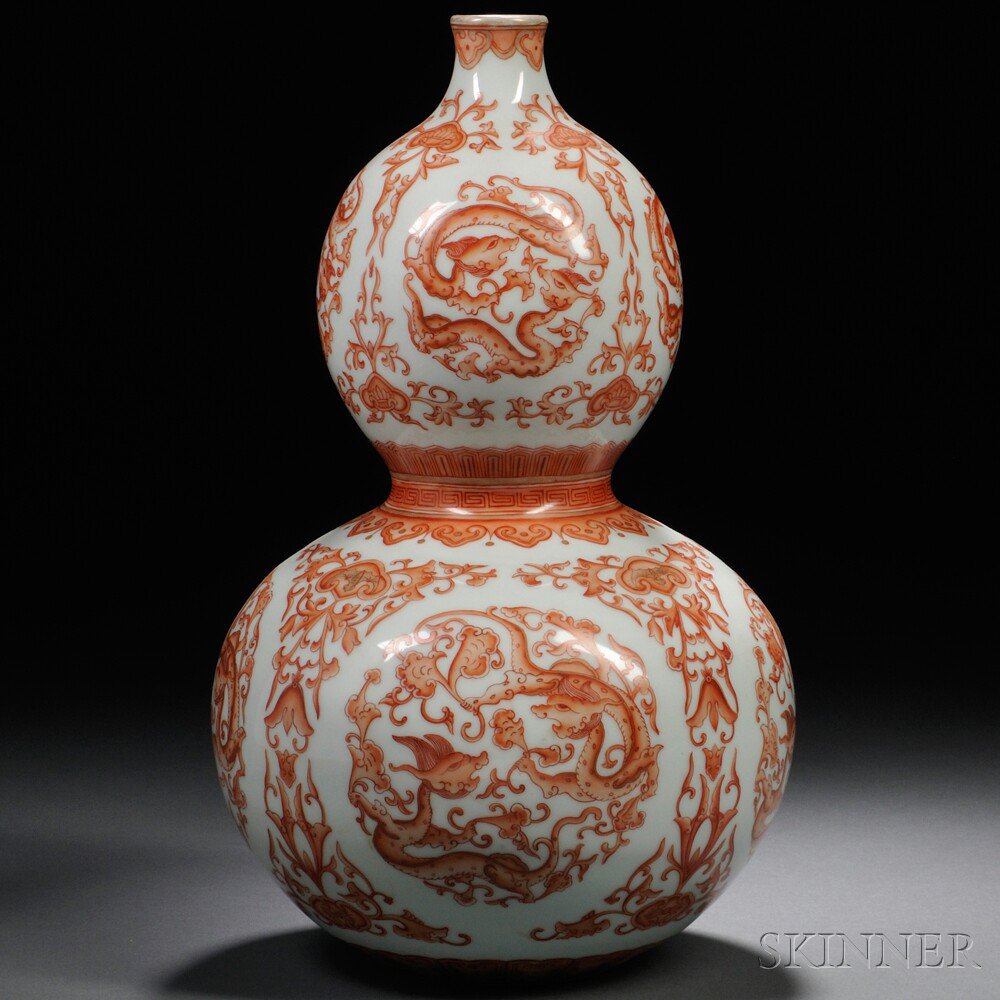 Appraisal: Double Gourd Vase China decorated in iron-red enamels with chilong