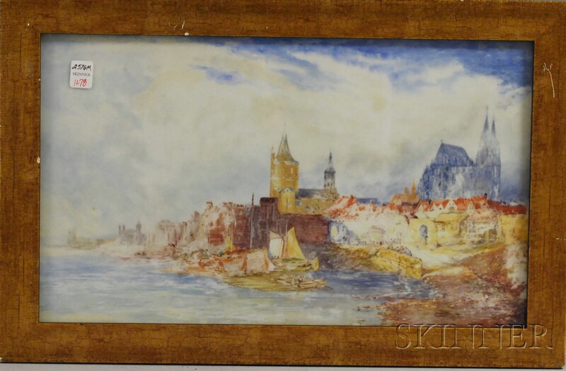 Appraisal: Framed Reverse-painting on Glass View of the French Coast unsigned