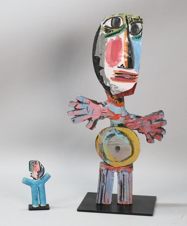 Appraisal: Tall painted clay sculpture H small painted clay sculpture face