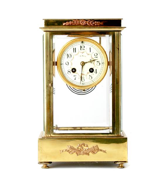 Appraisal: A four glass and brass mantel clock height in