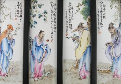 Appraisal: Four Chinese famille rose panels painted with four Immortals and