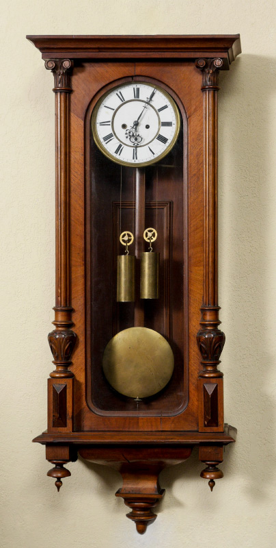 Appraisal: GERMAN DOUBLE WEIGHT REGULATOR WALL CLOCK Walnut veneer case door