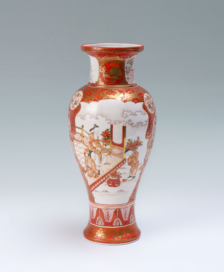 Appraisal: JAPANESE IMARI VASE Baluster form red ground typical Japanese genre