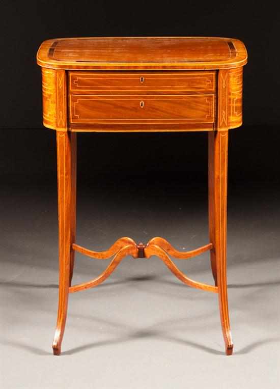 Appraisal: George III banded and stringer inlaid mahogany sewing stand circa