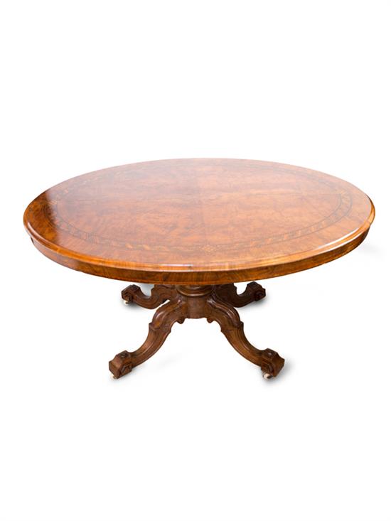 Appraisal: Sale Lot A Victorian Burl Walnut and Parquetry Tilt-Top Breakfast