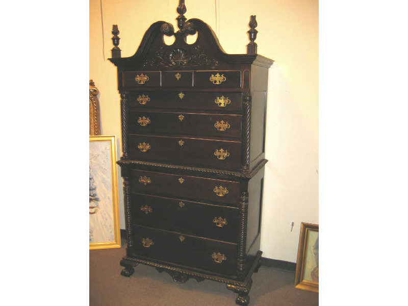 Appraisal: CHIPPENDALE STYLE MAHOGANY CHEST ON CHEST The top with scrolling