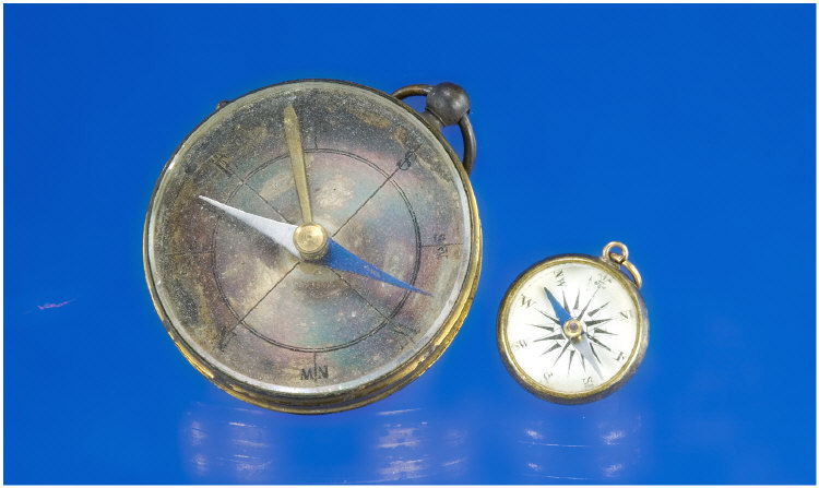 Appraisal: Victorian Pocket Compass with Copper Case and Silvered Dial and