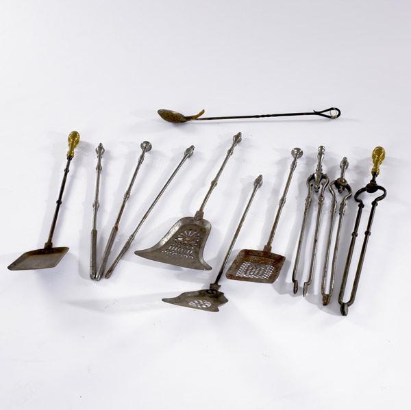 Appraisal: FIREPLACE TOOLS Eleven assorted pieces include shovels tongs and pokers