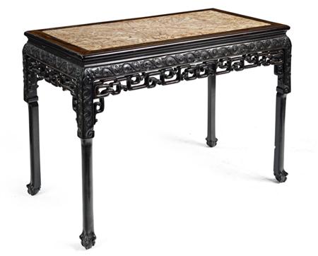 Appraisal: CHINESE MARBLE TOP HARDWOOD TABLE TH CENTURY the rectangular top