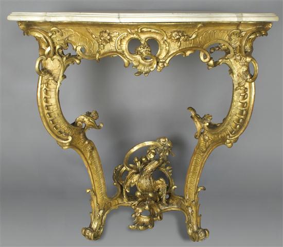 Appraisal: Louis XV Giltwood Corner Table having triangular white marble top