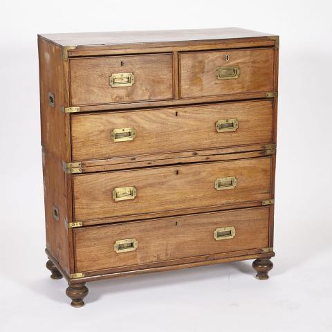 Appraisal: Rosewood Two Piece Campagin Chest of Drawers with brass mounts