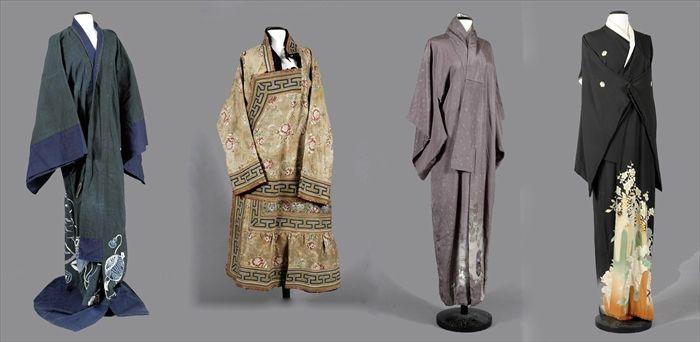 Appraisal: Chinese Brocaded Silk Robe and Three Japanese Kimonos Provenance Property