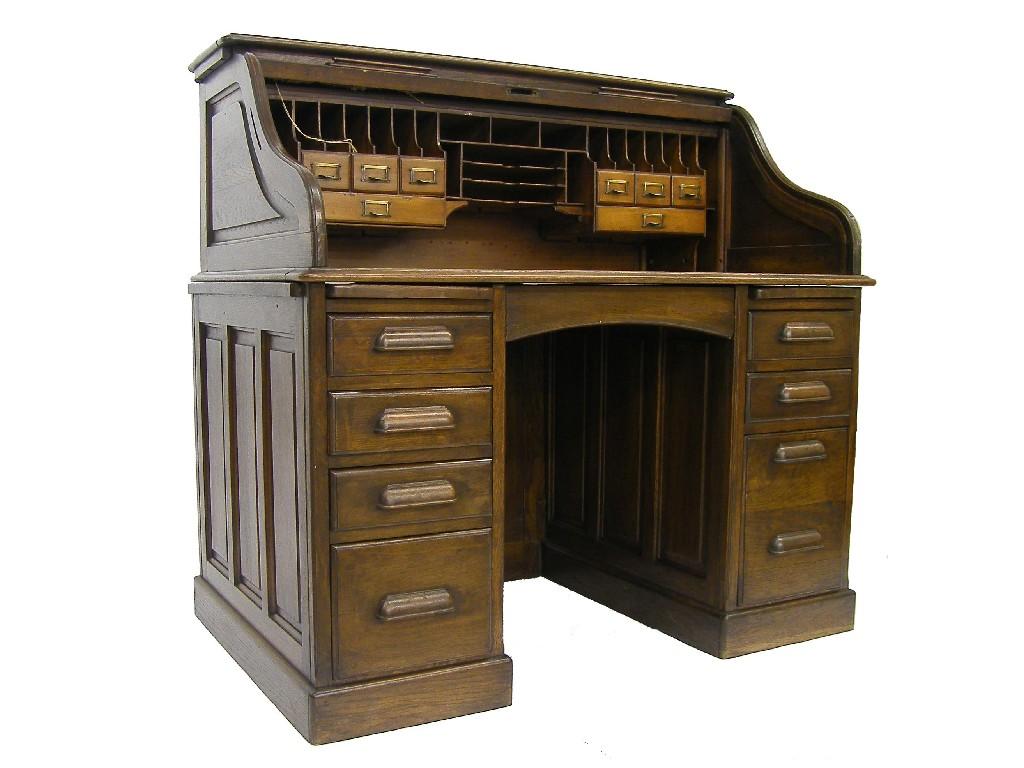 Appraisal: Good oak roll-top desk branded the 'Lebus Desk' the tambour