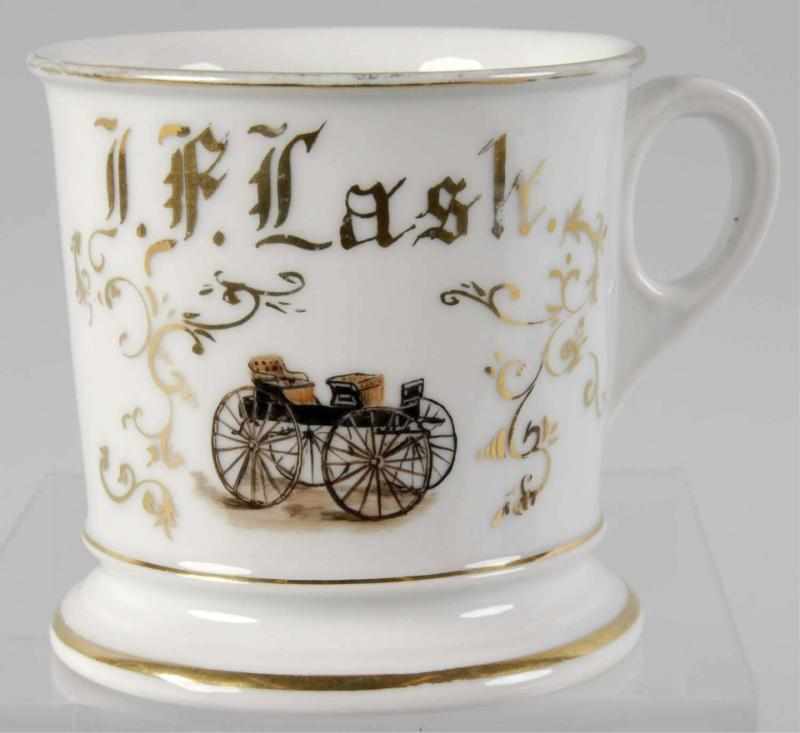 Appraisal: Carriage Maker Shaving Mug Description Gilt name J F Lash