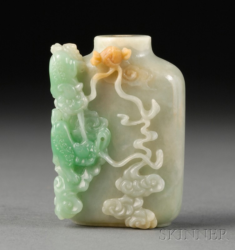 Appraisal: Jade Snuff Bottle celadon color with areas of bright green