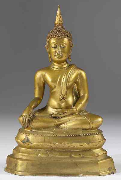 Appraisal: Gilt Bronze Siamese Buddha late th centuryon integral lotus throne