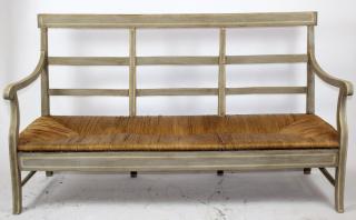 Appraisal: French Louis Philippe farmhouse bench with rush French Louis Philippe