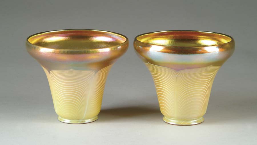 Appraisal: PAIR OF DECORATED ART GLASS SHADES A well matched pair