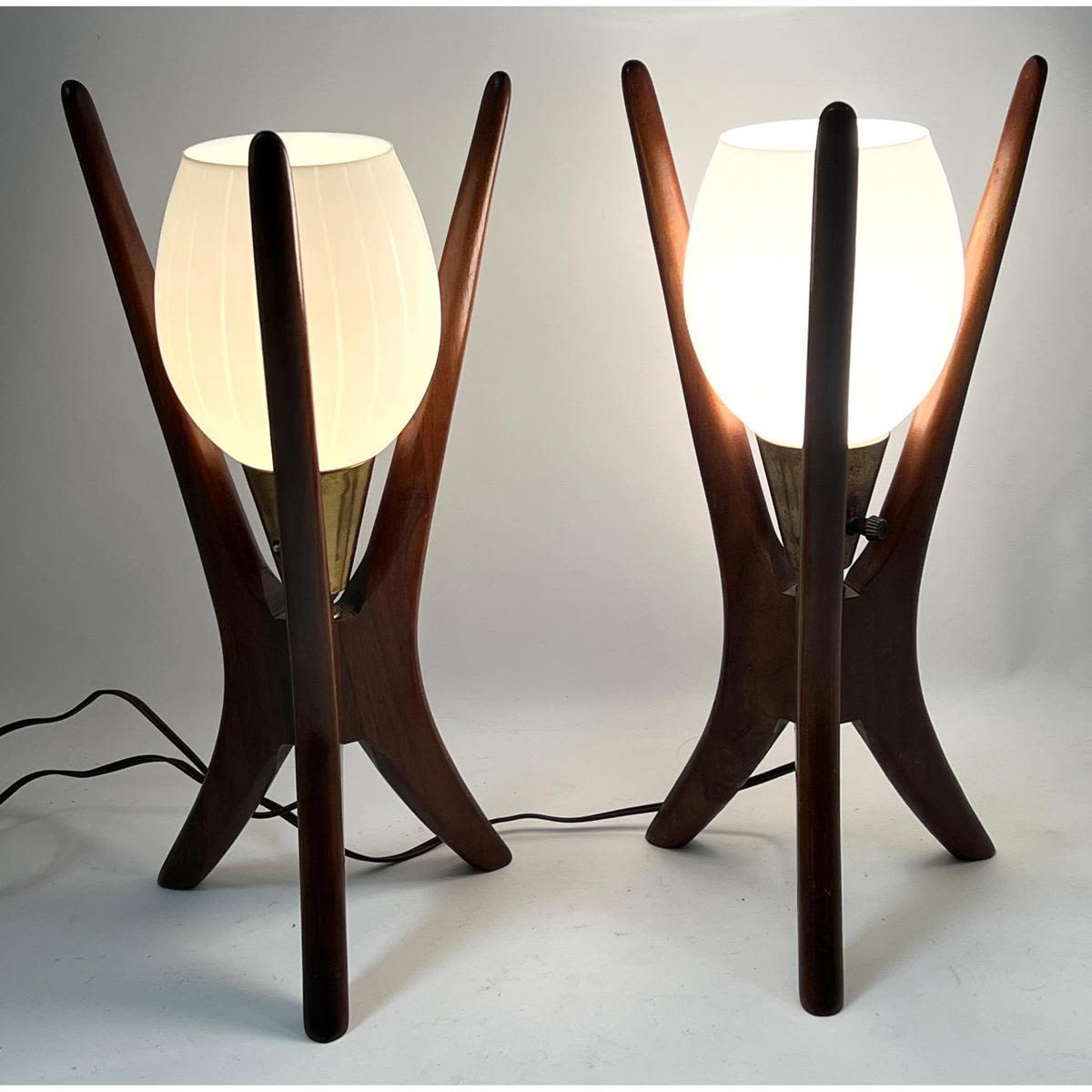 Appraisal: Pair Small American Modern Table Lamps Walnut and Glass Dimensions