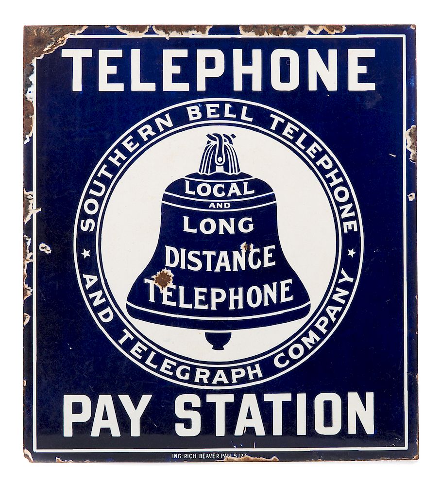 Appraisal: sided Southern Bell Telephone Pay Station Porcelain Sign Measures tall