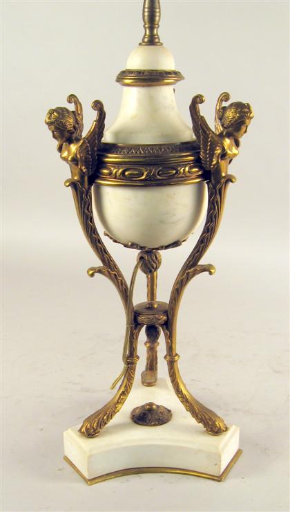 Appraisal: Empire style gilt bronze mounted and white marble lamp The