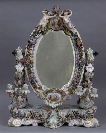 Appraisal: MEISSEN-TYPE PORCELAIN DRESSING TABLE MIRROR Mark underglaze blue crossed arrows