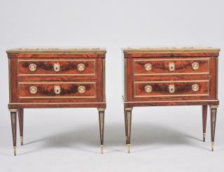 Appraisal: PAIR OF BALTIC GILT BRONZE MOUNTED MAHOGANY COMMODES Late th