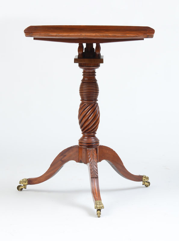 Appraisal: JOSEPH BARRY ATTRIBUTION FEDERAL CARVED MAHOGANY AND FIGURED MAHOGANY CANDLESTAND