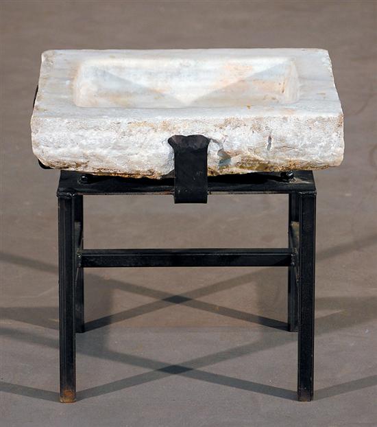 Appraisal: Wrought-iron and marble basin th century rectangular shallow basin with